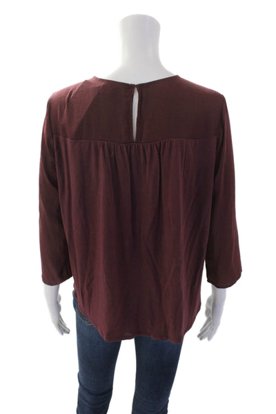 Ann Taylor Womens Pleated Front Long Sleeve Round Neck Blouse Red Size S