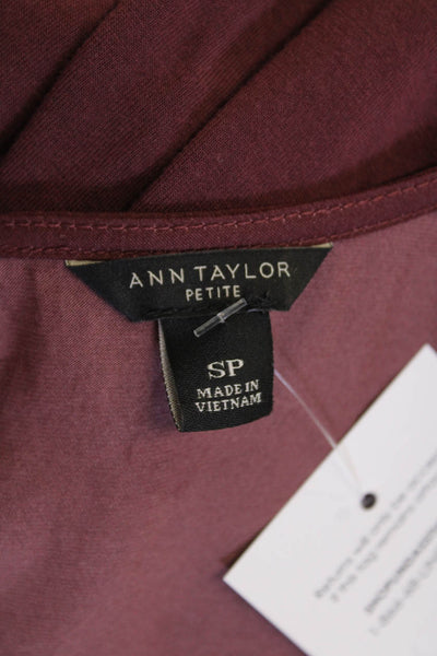 Ann Taylor Womens Pleated Front Long Sleeve Round Neck Blouse Red Size S