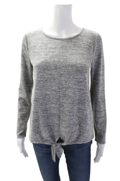 Talbots Womens Shiny Long Sleeve Round Neck Tie Hem Shirt Gray Size S