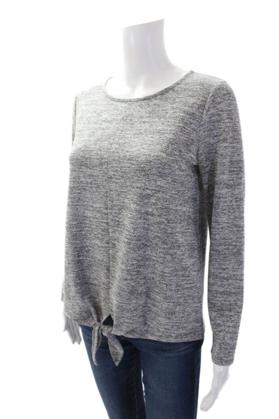 Talbots Womens Shiny Long Sleeve Round Neck Tie Hem Shirt Gray Size S