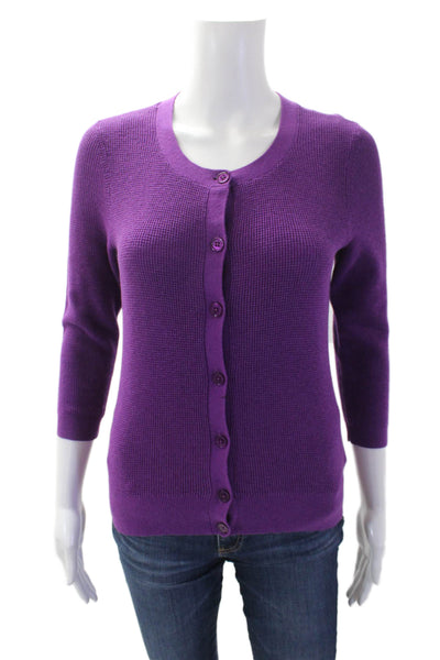 Talbots Womens Cotton Waffle Knit Long Sleeve Button Down Sweater Purple Size PS
