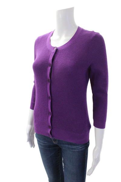 Talbots Womens Cotton Waffle Knit Long Sleeve Button Down Sweater Purple Size PS