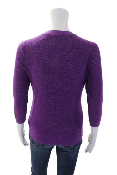 Talbots Womens Cotton Waffle Knit Long Sleeve Button Down Sweater Purple Size PS