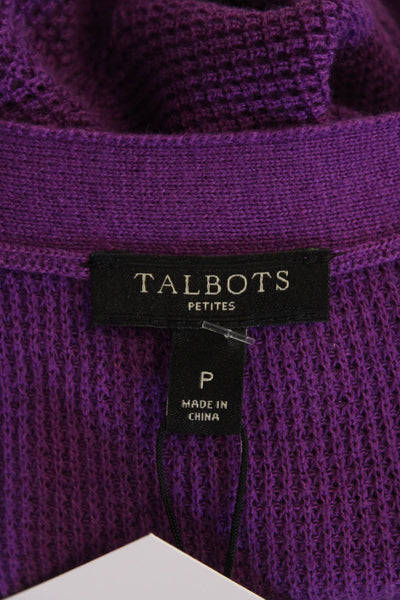 Talbots Womens Cotton Waffle Knit Long Sleeve Button Down Sweater Purple Size PS