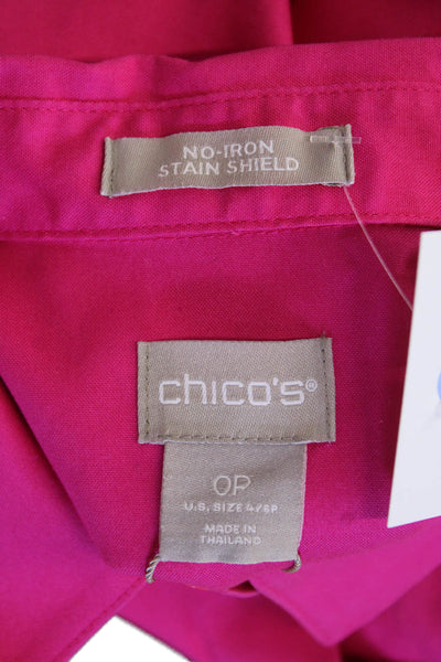 Chicos Womens Cotton Collared Effortless Woven Button Up Summer Berry Size 0P