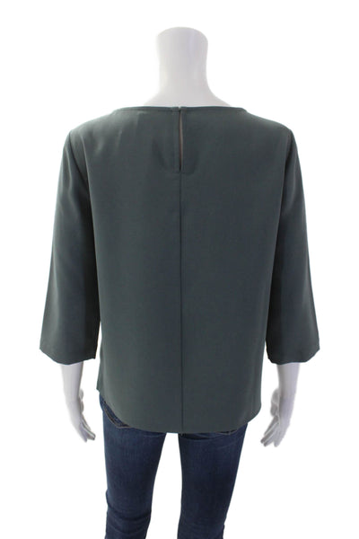 Ann Taylor Womens Embellished Round Neck Quarter Sleeve Blouse Green Size SP