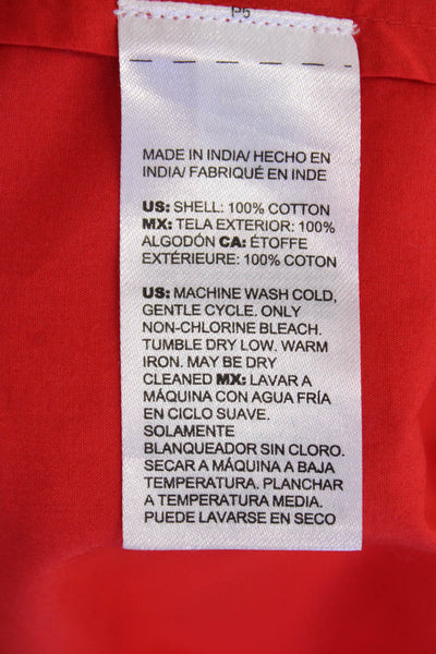 Chicos Womens Cotton V-Neck Short Puff Sleeve Pullover Tunic Blouse Red Size S