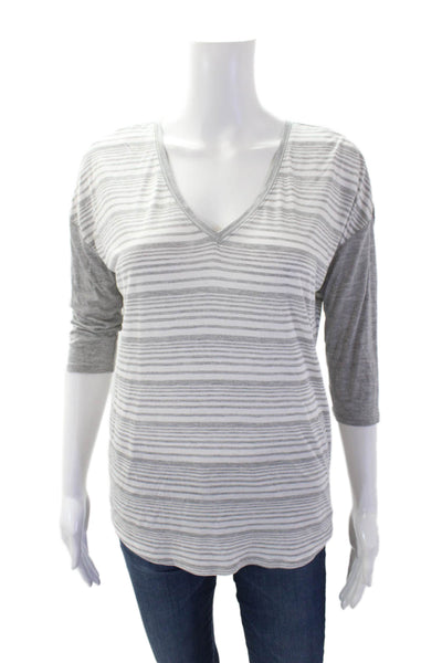 White House Black Market Womens Striped Print Half Sleeve Top Gray Size XS