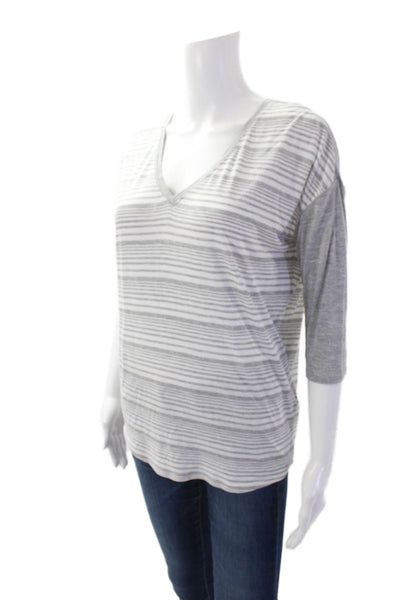 White House Black Market Womens Striped Print Half Sleeve Top Gray Size XS