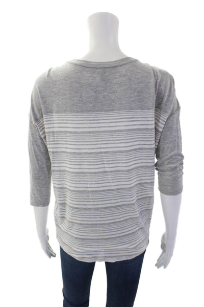 White House Black Market Womens Striped Print Half Sleeve Top Gray Size XS