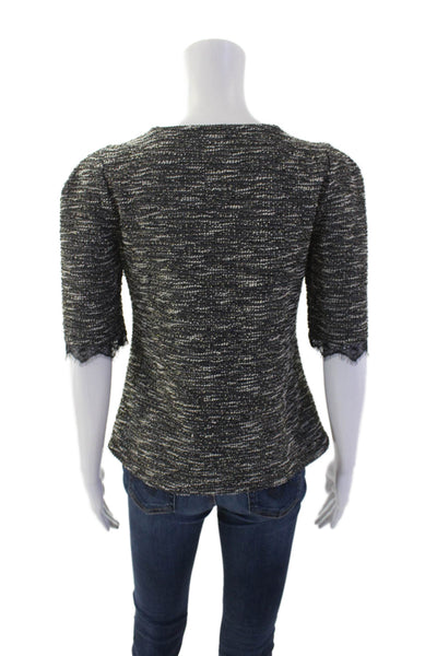 Ann Taylor Womens Cotton Tweed Lace Trim Short Sleeve Blouse Black Size S