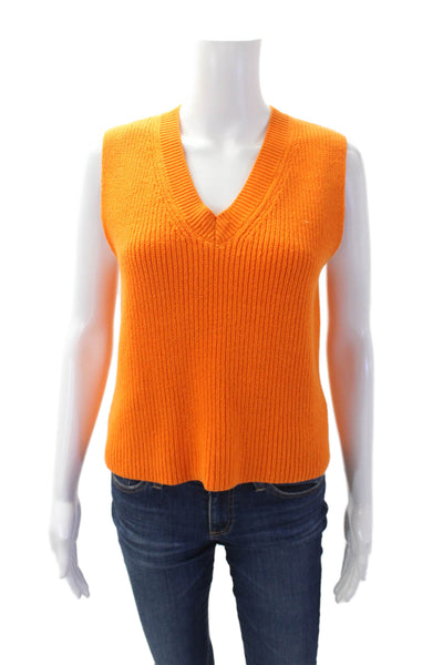 Zara Womens V Neck Sleeveless Shell Sweater Orange Cotton Size Small