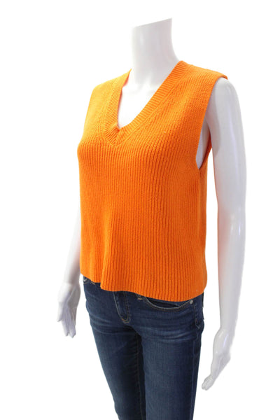 Zara Womens V Neck Sleeveless Shell Sweater Orange Cotton Size Small