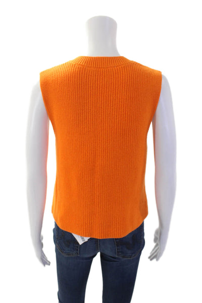 Zara Womens V Neck Sleeveless Shell Sweater Orange Cotton Size Small