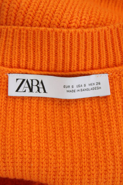 Zara Womens V Neck Sleeveless Shell Sweater Orange Cotton Size Small