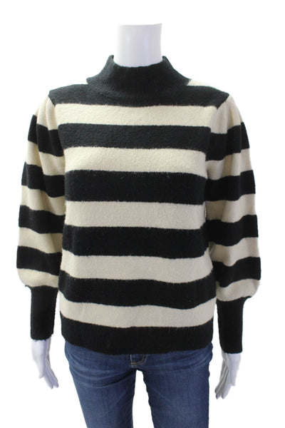 Cliche Womens Striped Turtleneck Sweater Black White Size Small