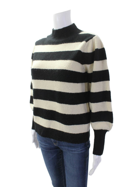 Cliche Womens Striped Turtleneck Sweater Black White Size Small