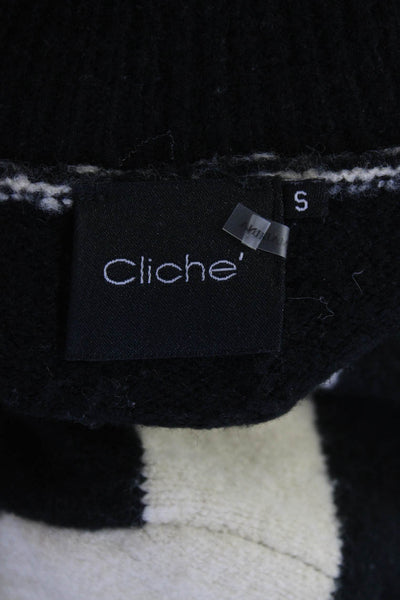 Cliche Womens Striped Turtleneck Sweater Black White Size Small