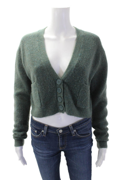 Zara Womens Long Sleeves Cardigan Sweater Green Blue Wool Size Small