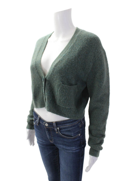 Zara Womens Long Sleeves Cardigan Sweater Green Blue Wool Size Small