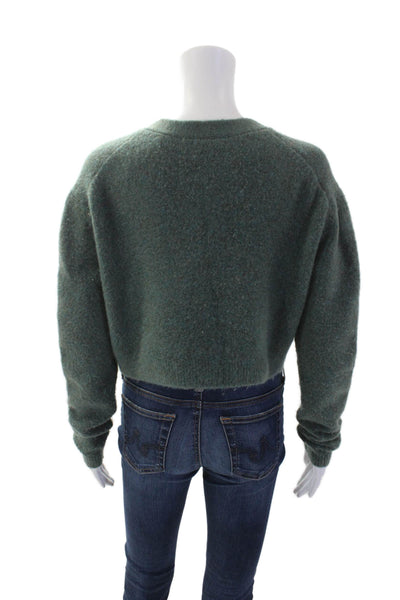 Zara Womens Long Sleeves Cardigan Sweater Green Blue Wool Size Small