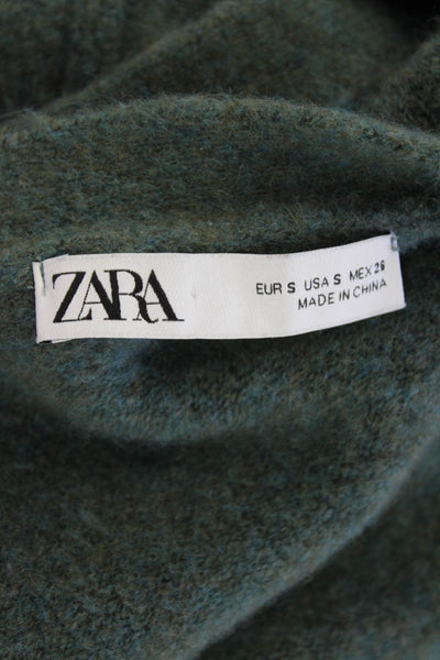 Zara Womens Long Sleeves Cardigan Sweater Green Blue Wool Size Small