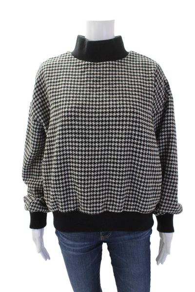 J.O.A. Womens Houndstooth Print Turtleneck Sweater Black White Size Small
