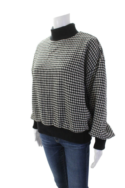 J.O.A. Womens Houndstooth Print Turtleneck Sweater Black White Size Small