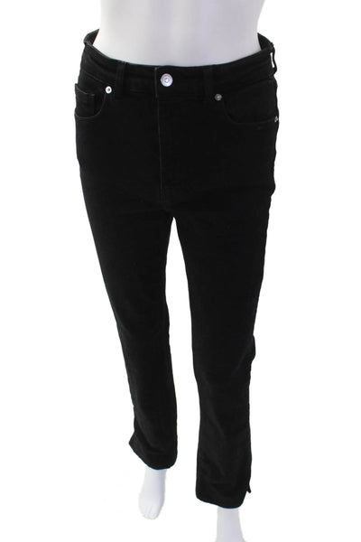 Zara Womens High Rise Zip Up Split Slim Leg Jeans Black Cotton Size 6