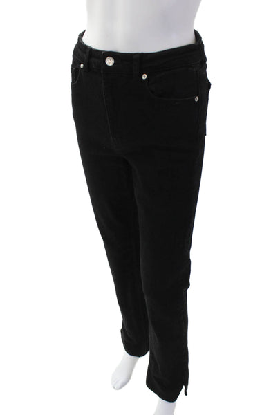 Zara Womens High Rise Zip Up Split Slim Leg Jeans Black Cotton Size 6