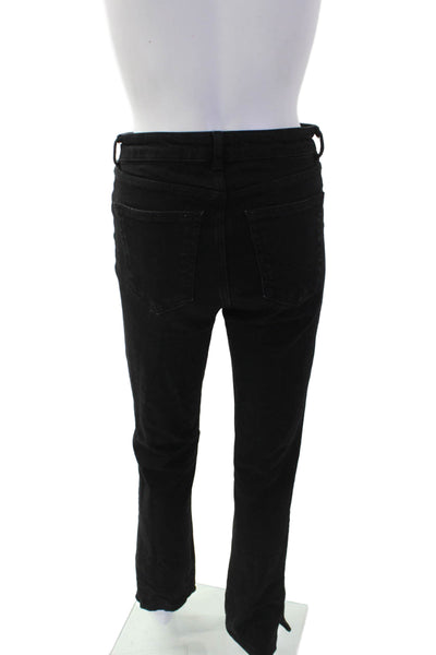 Zara Womens High Rise Zip Up Split Slim Leg Jeans Black Cotton Size 6
