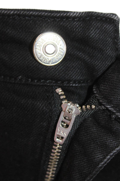 Zara Womens High Rise Zip Up Split Slim Leg Jeans Black Cotton Size 6