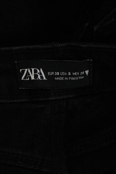 Zara Womens High Rise Zip Up Split Slim Leg Jeans Black Cotton Size 6