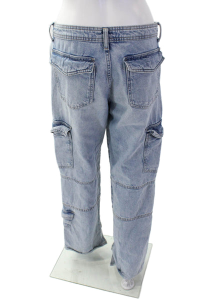 Zara Womens High Rise Wide Leg Zip Up Cargo Jeans Blue Cotton Size 4