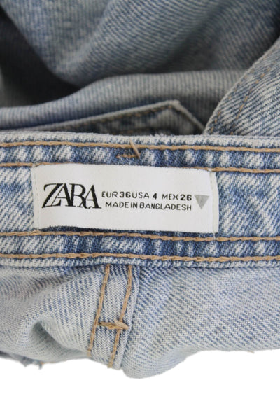 Zara Womens High Rise Wide Leg Zip Up Cargo Jeans Blue Cotton Size 4
