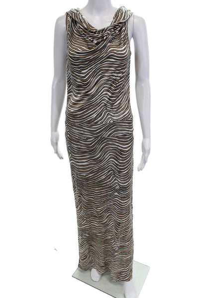 Trina Turk Womens Cowl Neck Striped Hooded Maxi Dress Beige Size 4