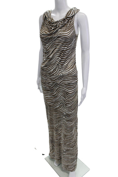 Trina Turk Womens Cowl Neck Striped Hooded Maxi Dress Beige Size 4