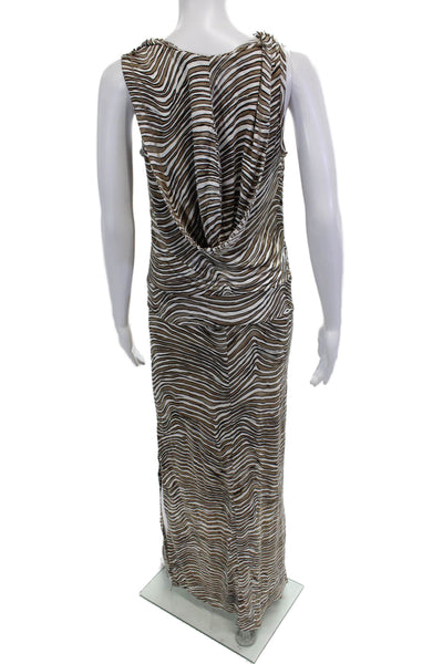 Trina Turk Womens Cowl Neck Striped Hooded Maxi Dress Beige Size 4