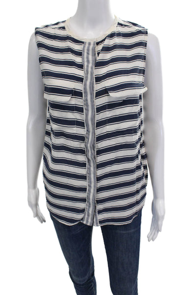 Equipment Femme Womens Silk Sleeveless Striped Button Down Blouse White Size XS