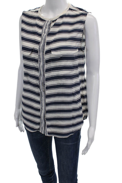 Equipment Femme Womens Silk Sleeveless Striped Button Down Blouse White Size XS