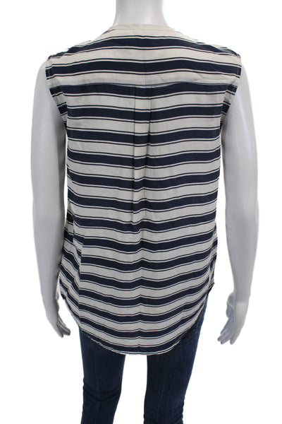 Equipment Femme Womens Silk Sleeveless Striped Button Down Blouse White Size XS