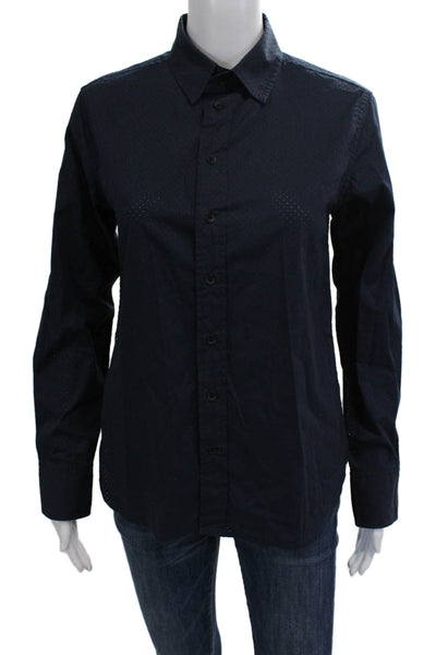 Rag & Bone Womens Cotton Perforated Button Down Shirt Navy Size S
