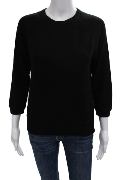 Designer Womens 3/4 Sleeve Crew Neck Cashmere Knit Sweater Black Size Small
