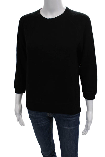Designer Womens 3/4 Sleeve Crew Neck Cashmere Knit Sweater Black Size Small
