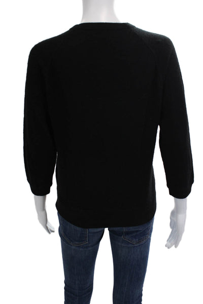Designer Womens 3/4 Sleeve Crew Neck Cashmere Knit Sweater Black Size Small