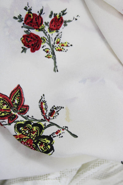 ALC Womens Textured Long Sleeve Floral Printed Blouse White Size 04