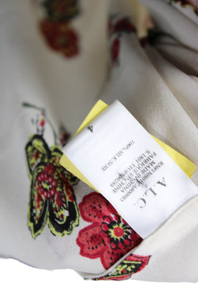 ALC Womens Textured Long Sleeve Floral Printed Blouse White Size 04