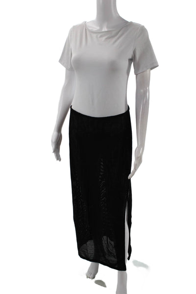 Enza Costa Womens Elastic Waist Long Sheer Slit Skirt Black Size M