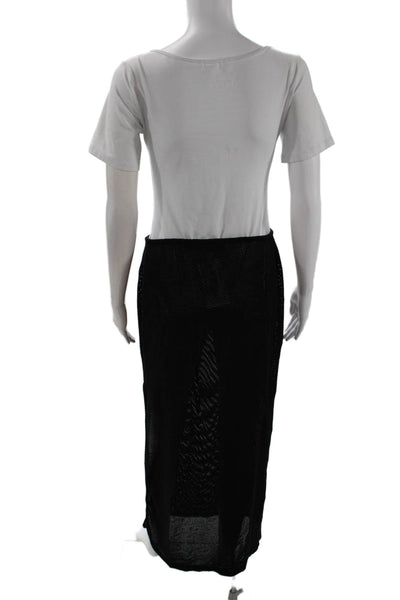 Enza Costa Womens Elastic Waist Long Sheer Slit Skirt Black Size M