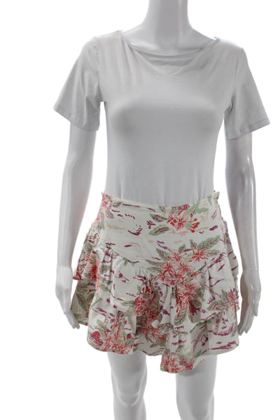 Mother Womens Cotton Zip Floral Printed Tier Skirt White Size EUR 29